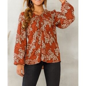 NEW Buckle sz S Womens Willow & Root Floral Ruched Puff Sleeve Top Boho Feminine